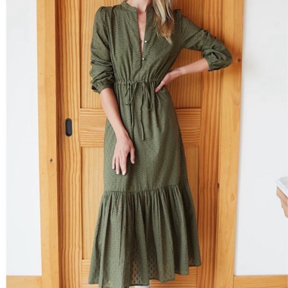 Emerson Fry India Collection Frances Dress In Moss Swiss Dot